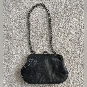 Express Retro Black Sequin Gunmetal Chain Strap Coin Purse Clutch Bag Purse